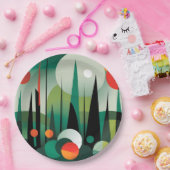 Geometrische Forest Dawn Papieren Bordje (Feest)