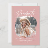 Geometrische foto girly roze script afstuderen aankondiging (Voorkant)