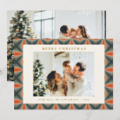 Geometrische foto met kerstrood groen midden feestdagenkaart (Voorkant / Achterkant)