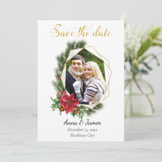 Geometrische foto van Kerstmis Bewaar de datum Save The Date (Staand voorkant)