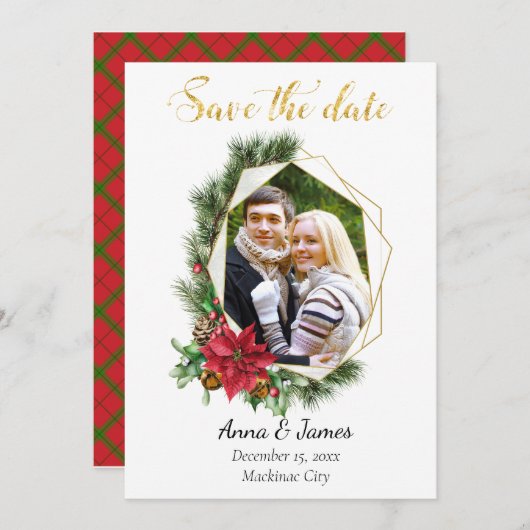 Geometrische foto van Kerstmis Bewaar de datum Save The Date (Voorkant / Achterkant)