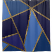 Geometrische foto's van blauwe en goudbrons douchegordijn (Voorkant)