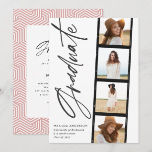 Geometrische fototypografie roze graduatie party a aankondiging