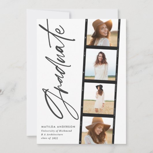 Geometrische fototypografie zwart wit afstuderen aankondiging (Voorkant)