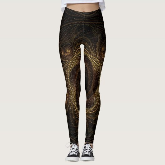 Geometrische fractals zwart goud bruin elegant leggings (Voorkant)