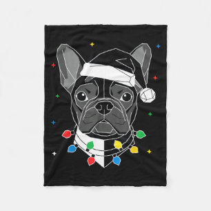 Geometrische Franse Bulldog Kerstman Hoed Kerstmis Fleece Deken