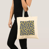 Geometrische funky felgele cirkels op blauw tote bag (Voorkant (product))