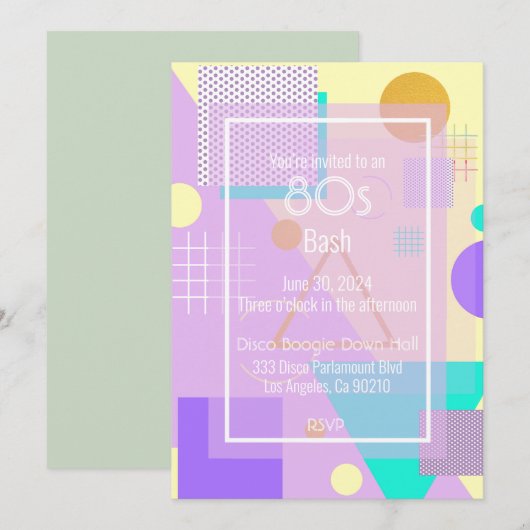 Geometrische funky retro gele aankondigingskaart v aankondiging (Voorkant / Achterkant)