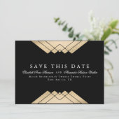 Geometrische Gatsby Gold Faux Folie Deze datum ops Aankondiging (Staand voorkant)
