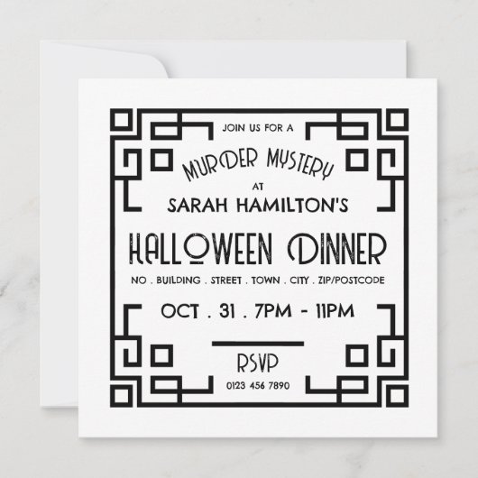 Geometrische Gatsby-stijl, moordmysterie Halloween Kaart (Voorkant)