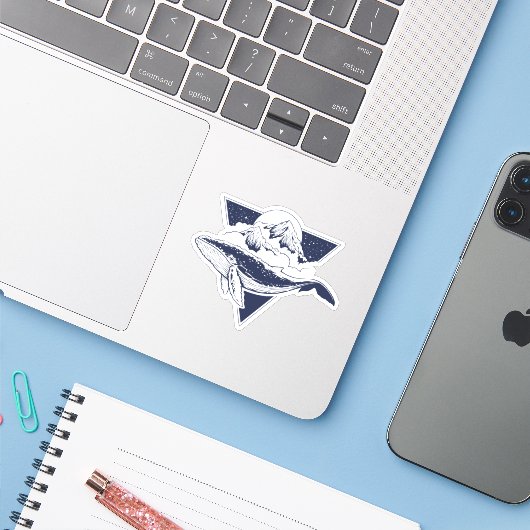 Geometrische gebergte | Blauwe walvis Sticker (Laptop met iPhone)