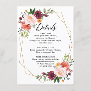 Geometrische gegevens herfst Burgundy Blush Floral Informatiekaartje