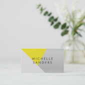 Geometrische gele grijze metalen moderne kleurblok visitekaartje (Staand voorkant)