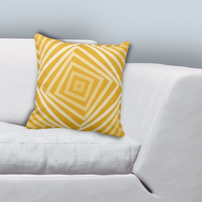 Geometrische gele nesten cirkelvormige patronen kussen (Geometric Yellow Nested Box Spiral Pattern Throw Pillow)