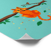 Geometrische gember Kat omhoog een boomillustratie Poster (Hoek)