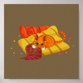 Geometrische gemberkat ontspannen op het kussen poster