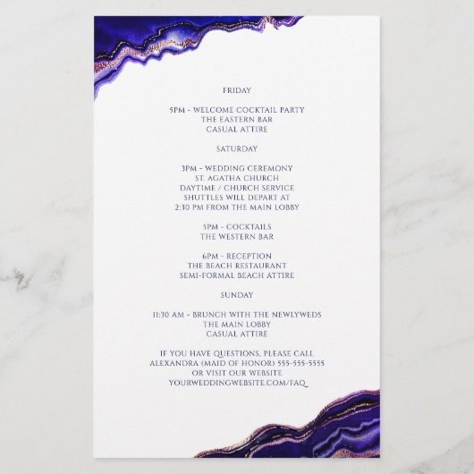 Geometrische Geode Blue Weddenschap Welkomstroute (Achterkant)