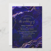 Geometrische geode Deep Blue Roos Gold Agate Weddi Kaart (Voorkant)