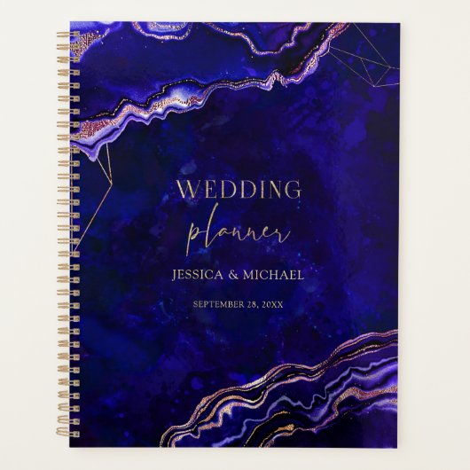 Geometrische geode Deep Blue Roos Gold Agate Weddi Planner (Voorkant)