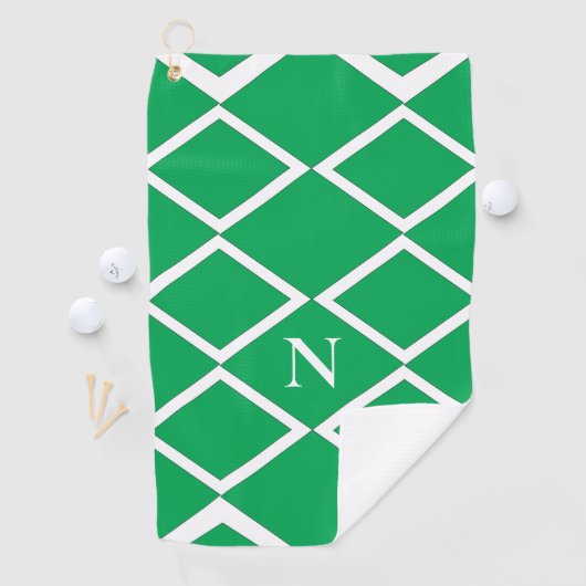 Geometrische gepersonaliseerde Groene Diamond Drie Golfhanddoek (Insitu)