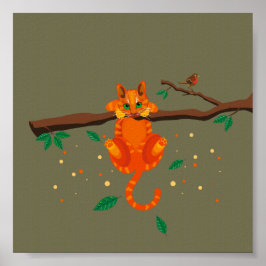 Geometrische Ginger Cat illustration Poster
