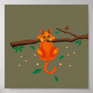 Geometrische Ginger Cat illustration Poster