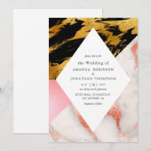 Geometrische Glam Faux Glitter Marmer Bruiloft Kaart (Voorkant / Achterkant)