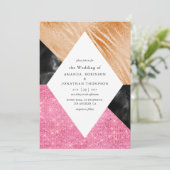 Geometrische Glam Faux Glitter Marmer Bruiloft Kaart (Staand voorkant)