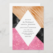 Geometrische Glam Faux Glitter Marmer Bruiloft Kaart (Voorkant / Achterkant)
