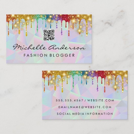 Geometrische glamour Sparkle | Glitter Drip Visitekaartje (Voorkant / Achterkant)