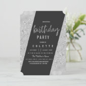 Geometrische glazen zwarte zilverglitter Birthday  Kaart (Staand voorkant)