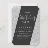 Geometrische glazen zwarte zilverglitter Birthday  Kaart (Voorkant)