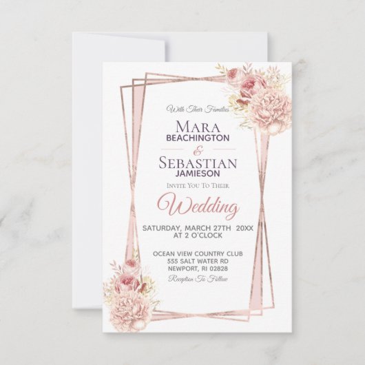 *~* Geometrische Glitter Lijst Blush Rozen Kaart (Voorkant)