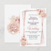 *~* Geometrische Glitter Lijst Blush Rozen Kaart (Voorkant / Achterkant)