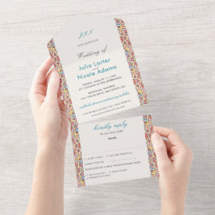 Geometrische Glitterende Metallic Luxe Bruiloft All In One Uitnodiging