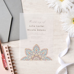 Geometrische Glitterende Metallic Luxe Bruiloft Vellum Uitnodigingen