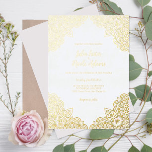 Geometrische Glitterende Metallic Luxe Trouwfeest Folie Uitnodiging