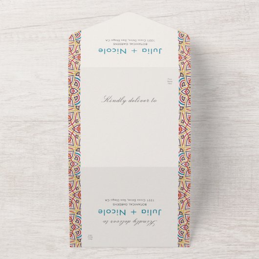 Geometrische Glittering Metallic Luxe Huwelijk All In One Uitnodiging (Buitenkant)