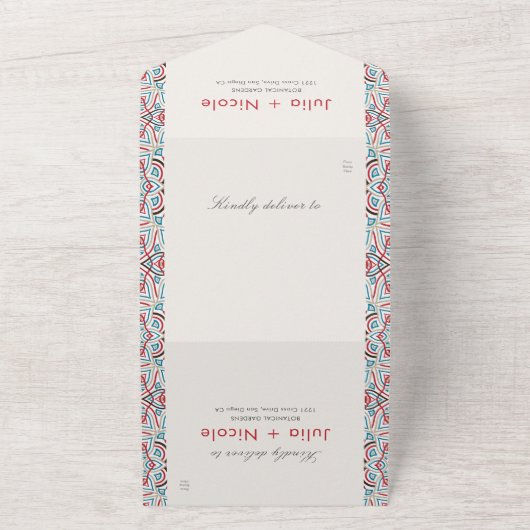 Geometrische Glittering Metallic Luxe Huwelijk All In One Uitnodiging (Buitenkant)