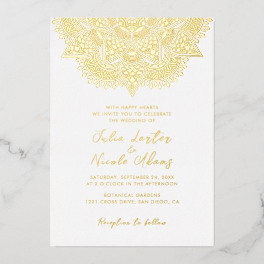 Geometrische Glittering Metallic Luxe Huwelijk Folie Uitnodiging (Voorkant)