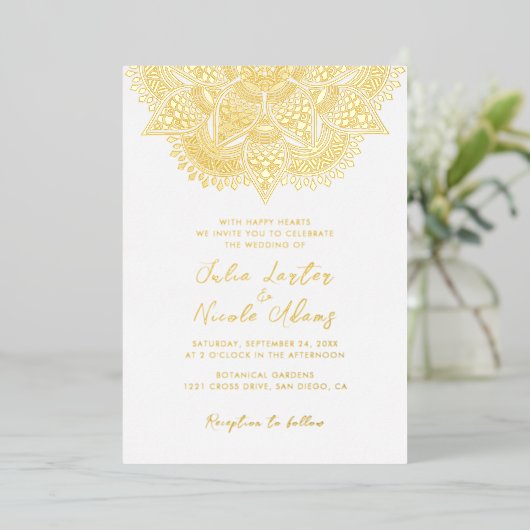 Geometrische Glittering Metallic Luxe Huwelijk Folie Uitnodiging (Staand Voorkant)