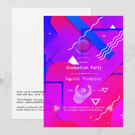 Geometrische gloed Virtual Graduation Party Kaart (Voorkant / Achterkant)
