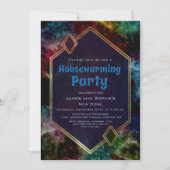 Geometrische Gold Blue Glitter Housewarming Party Kaart (Voorkant)