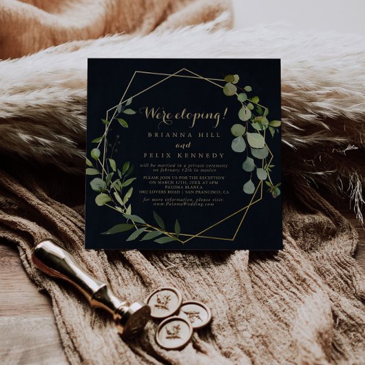 Geometrische Gold Blue Green Elopement Receptie Kaart