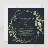 Geometrische Gold Blue Green Elopement Receptie Kaart (Voorkant)
