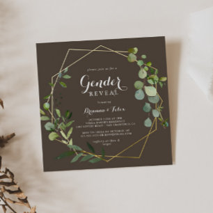 Geometrische Gold Brown Green Gender Reveal Party Kaart