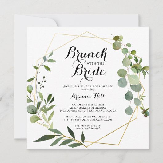 Geometrische Gold Brunch met bride Shower Kaart (Voorkant)