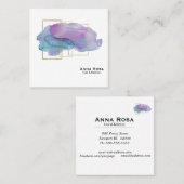 *~* Geometrische Gold Chic Paarse Magenta Waterver Vierkante Visitekaartje (Voorkant / Achterkant)