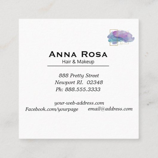 *~* Geometrische Gold Chic Paarse Magenta Waterver Vierkante Visitekaartje (Achterkant)