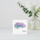 *~* Geometrische Gold Chic Paarse Magenta Waterver Vierkante Visitekaartje (Staand voorkant)